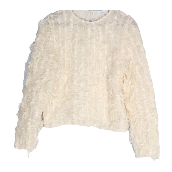 Mable Women's Size Small Pale Yellow Blouse Semi-Sheer Ruched Long Sleeve Shirt - Picture 6 of 10